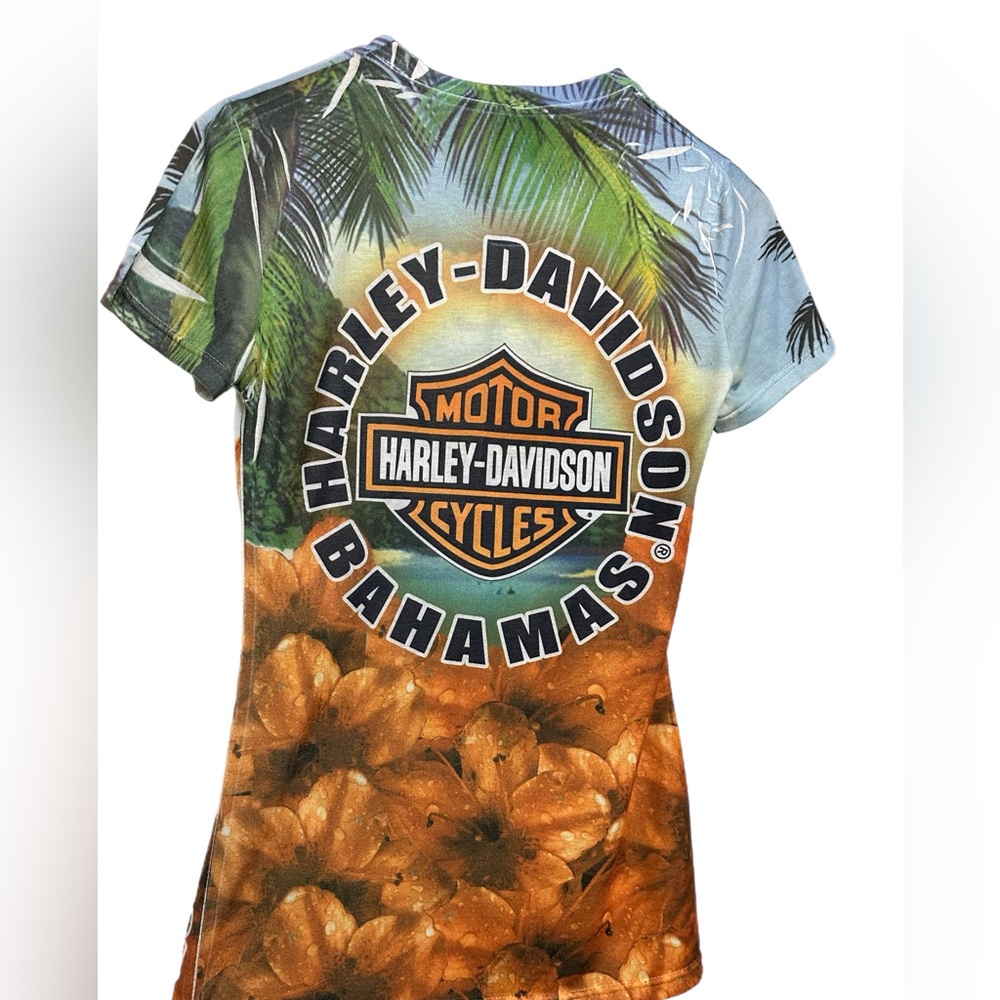 Harley Davidson Bahamas Small shirt, tropical and casual t-shirt, motorcycle